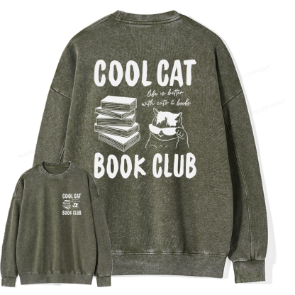 Pagewings Cool Cat Book Club Unisex Washed Sweatshirt