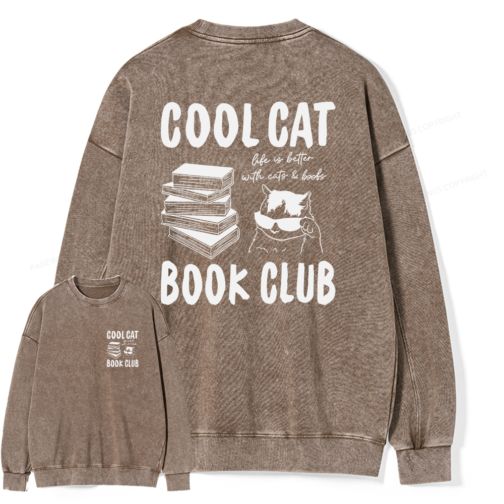 Pagewings Cool Cat Book Club Unisex Washed Sweatshirt