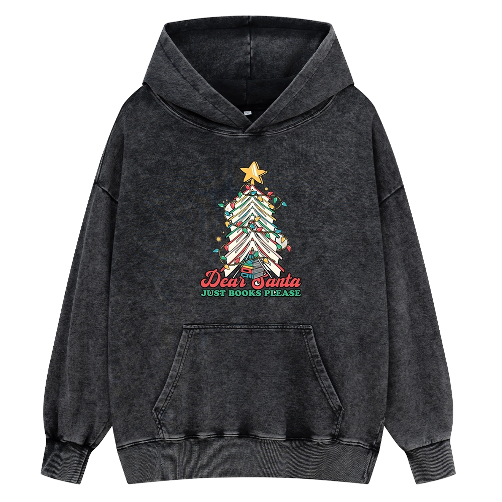 Pagewings Christmas Dear Santa Just Books Please Unisex Washed Hoodie