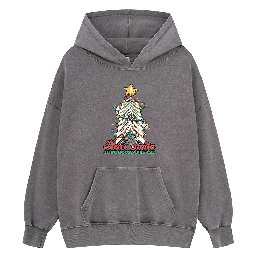 Pagewings Christmas Dear Santa Just Books Please Unisex Washed Hoodie