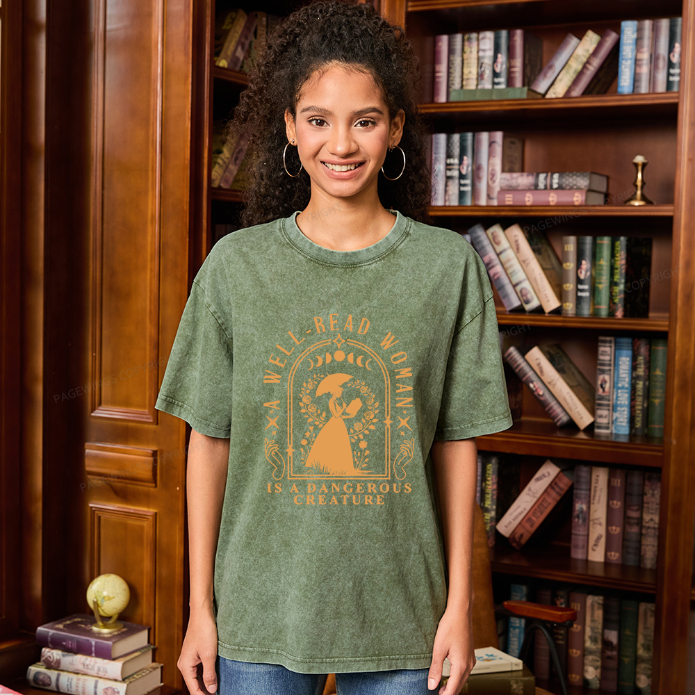 Pagewings A Well-Read Woman Is A Dangerous Creature Unisex Washed T-shirt