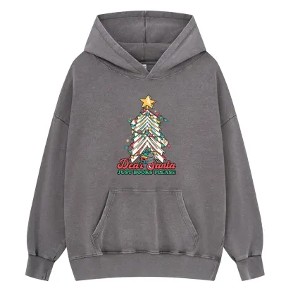 Pagewings Christmas Dear Santa Just Books Please Unisex Washed Hoodie