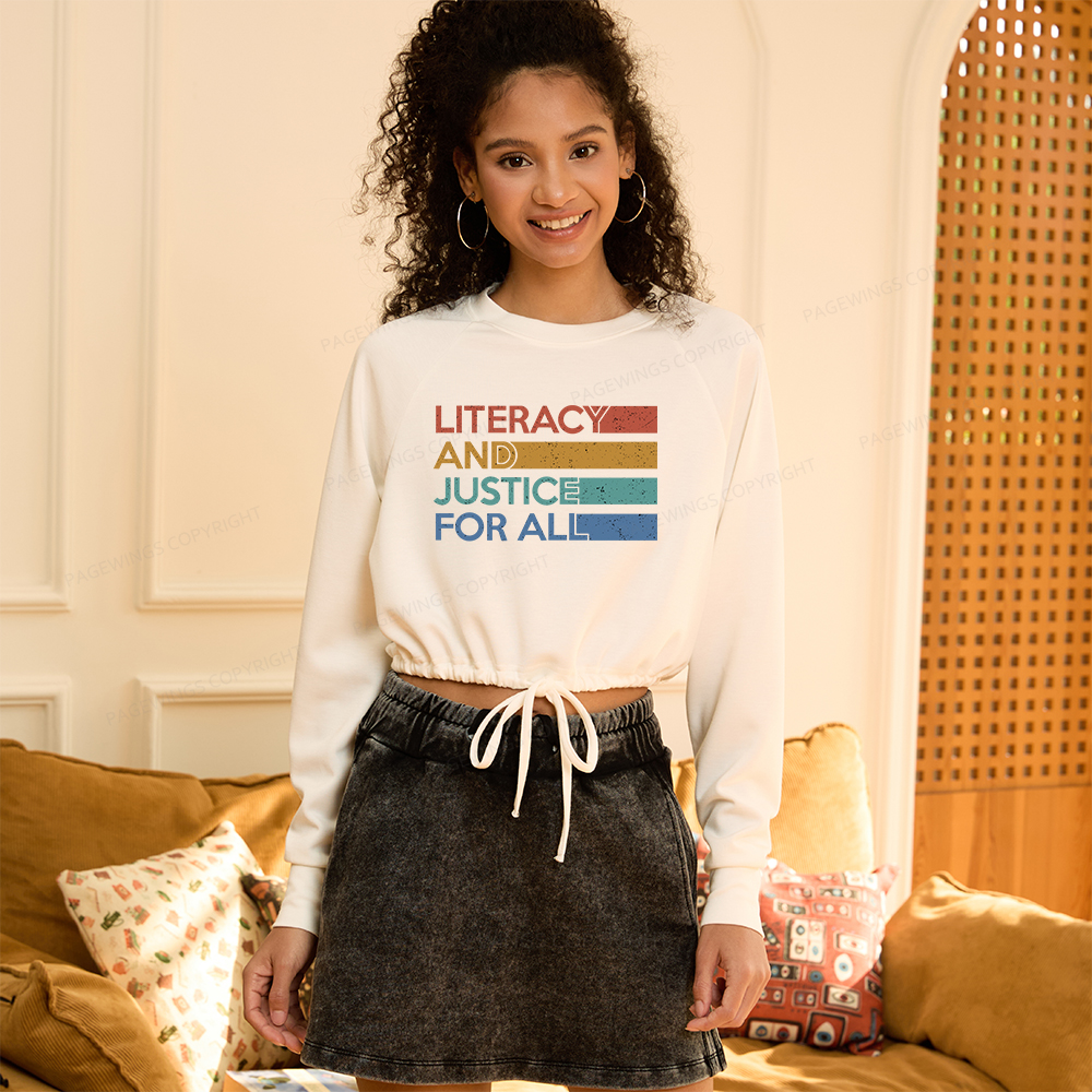Pagewings Literacy and Justice For All Women Cropped Sweatshirt 