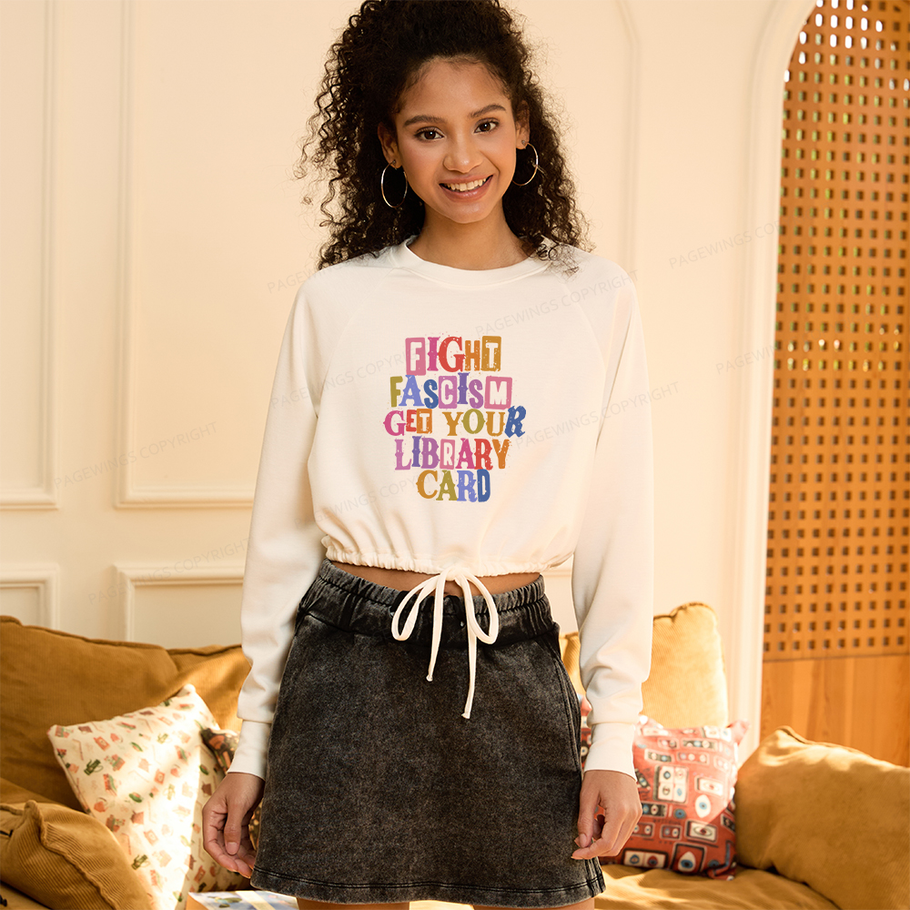 Pagewings Get Your Library Card Women Cropped Sweatshirt 