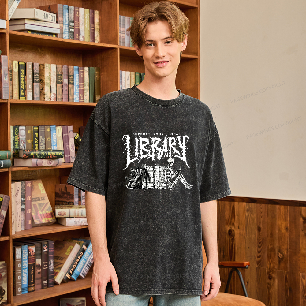 Pagewings Support Your Local Library Unisex Washed T-shirt