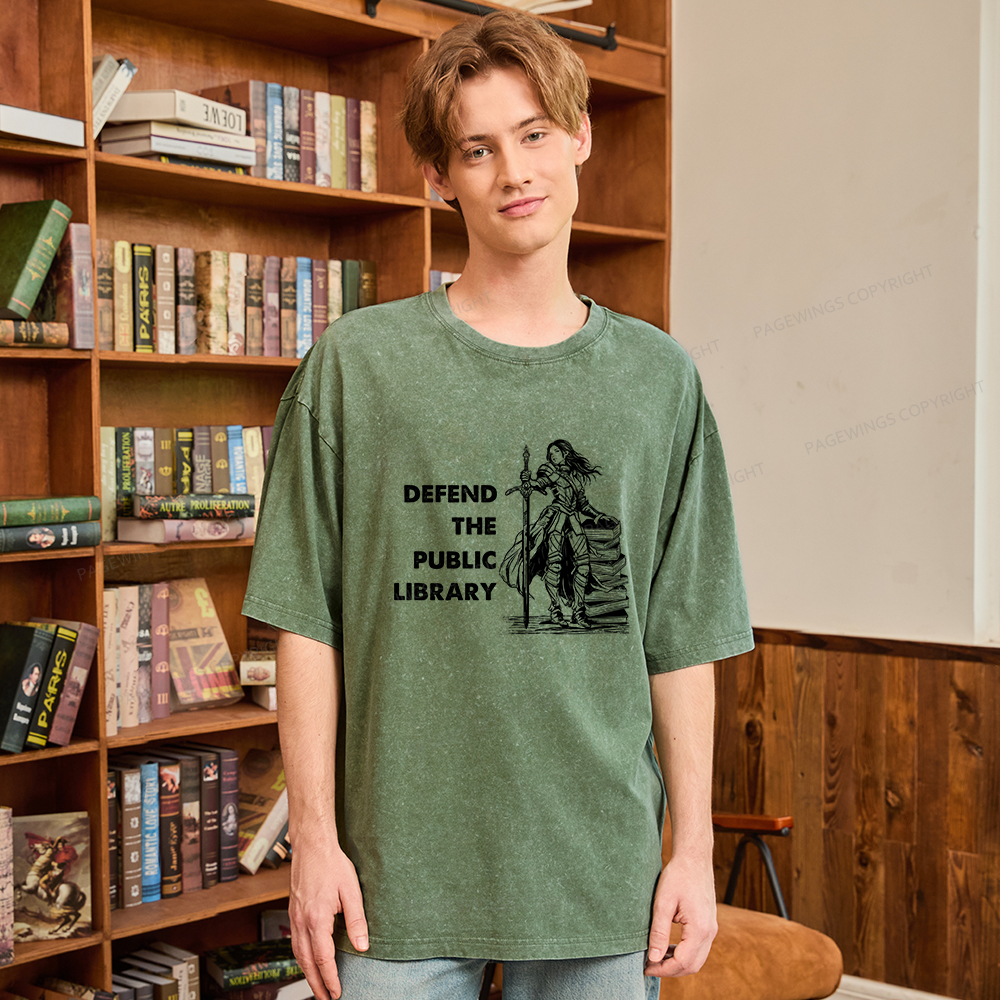 Pagewings Defend The Public Library Unisex Washed T-shirt