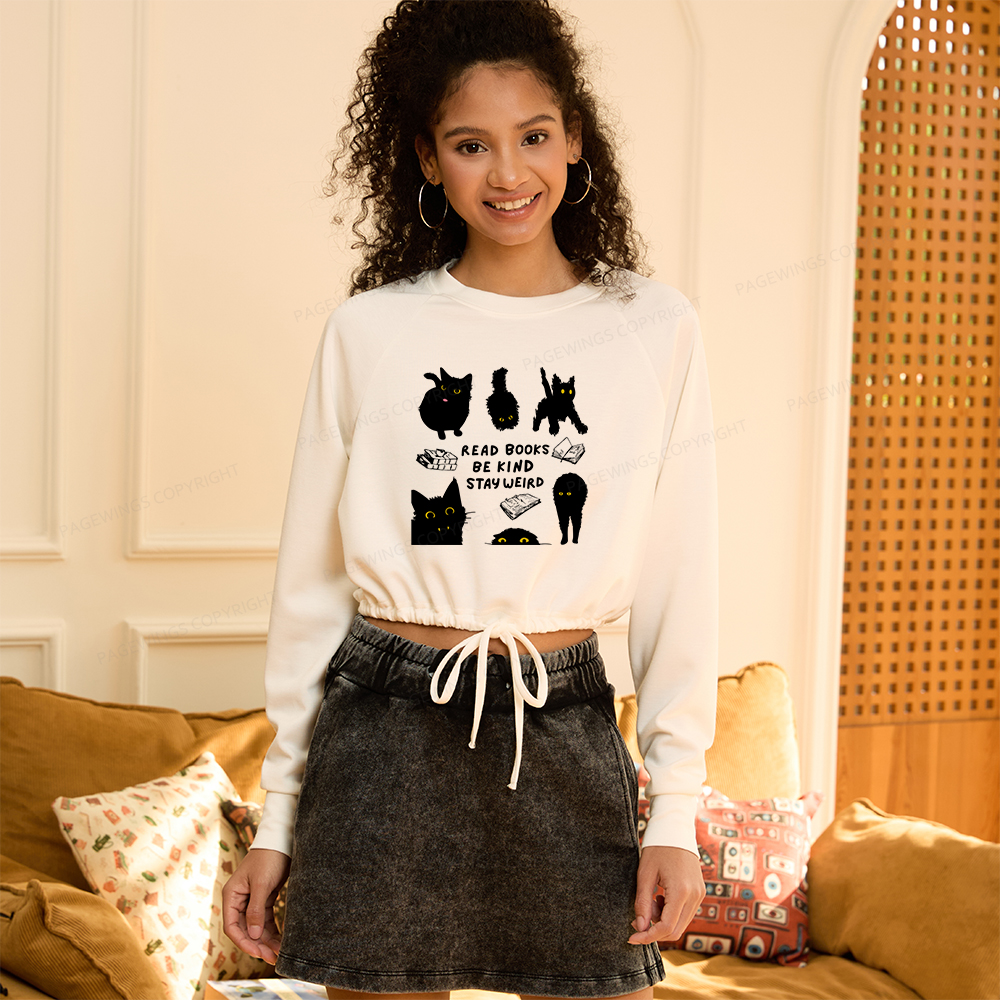 Pagewings Read Books Be Kind Stay Weird Women Cropped Sweatshirt 