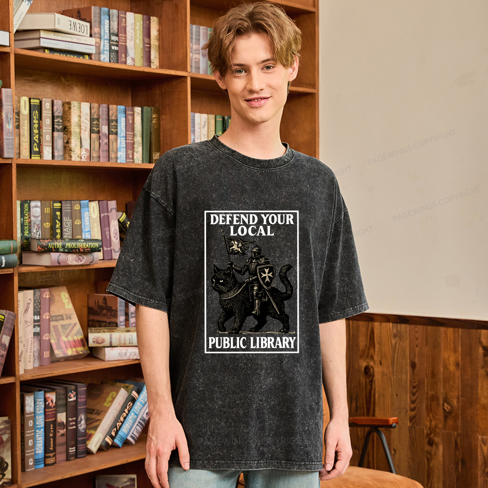 Pagewings Defend Your Local Library Unisex Washed T-shirt