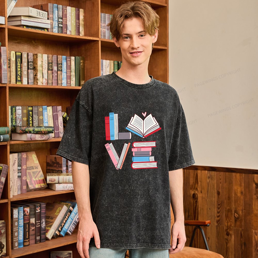 Pagewings  Books Lovers Valentines Unisex Washed T-shirt