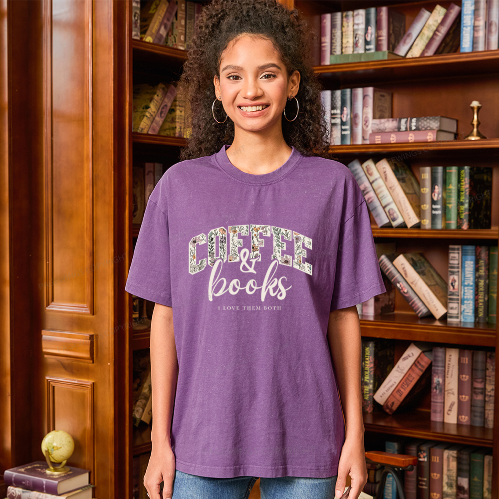 Pagewings Coffee And Books Unisex Washed T-shirt
