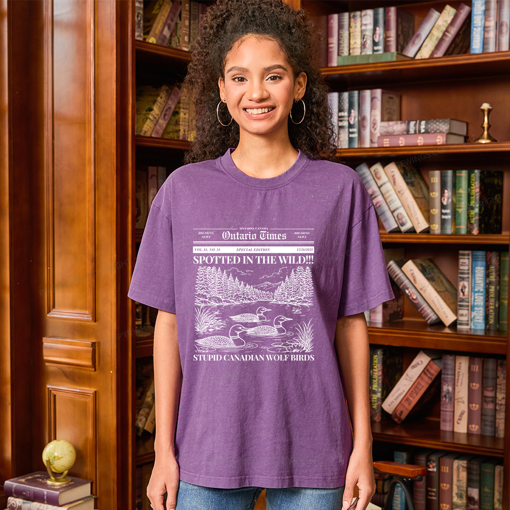 Pagewings Stupid Canadian Wolf Bird Unisex Washed T-shirt