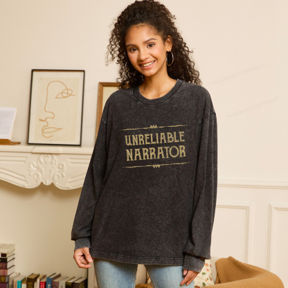 Pagewings Unreliable Narrator Unisex Washed Long Sleeve T-shirt