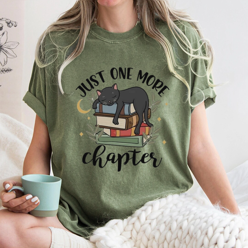 Pagewings Just One More Chapter Adorable Cat Unisex Washed T-shirt