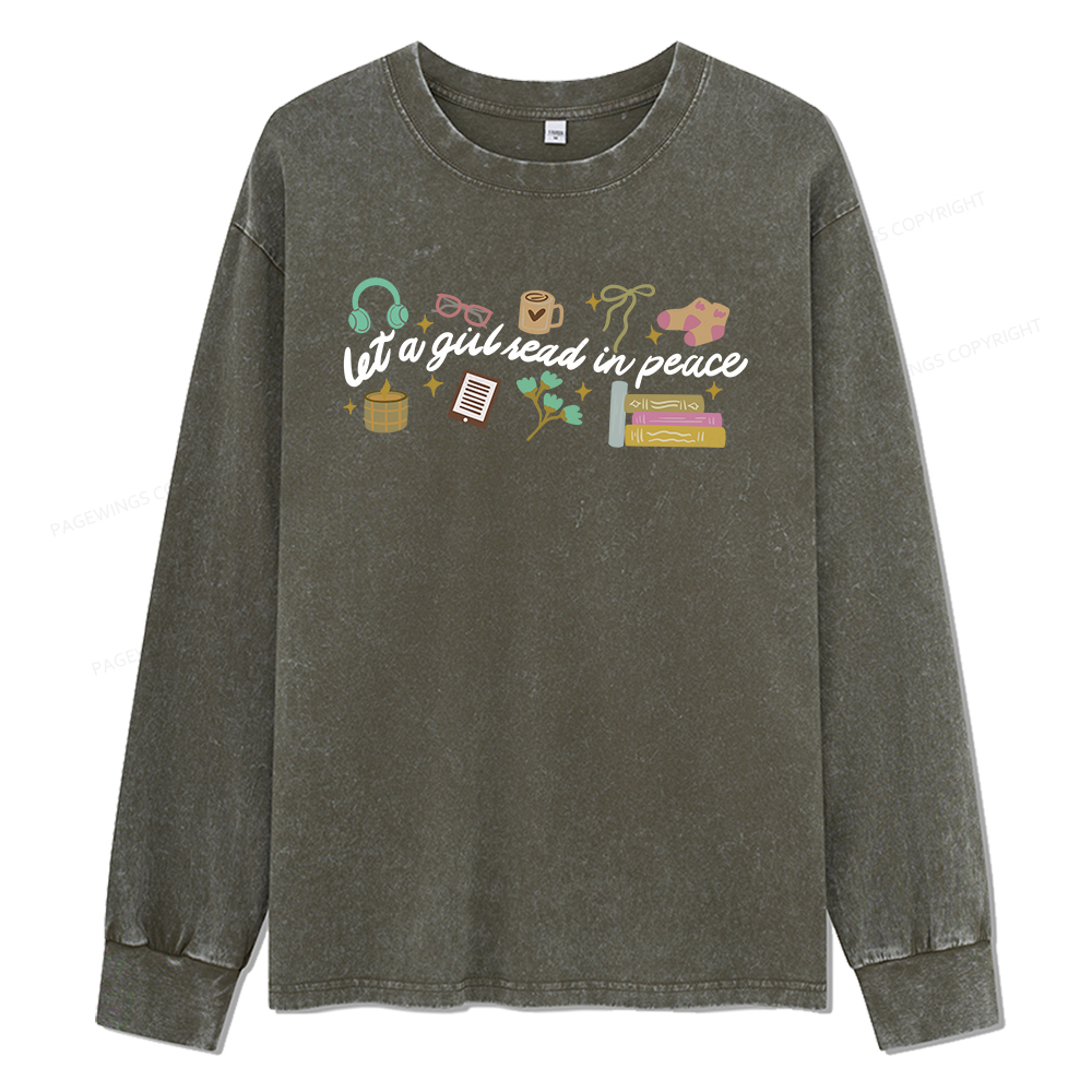 Pagewings Let a Girl Read in Peace Unisex Washed Long Sleeve T-shirt