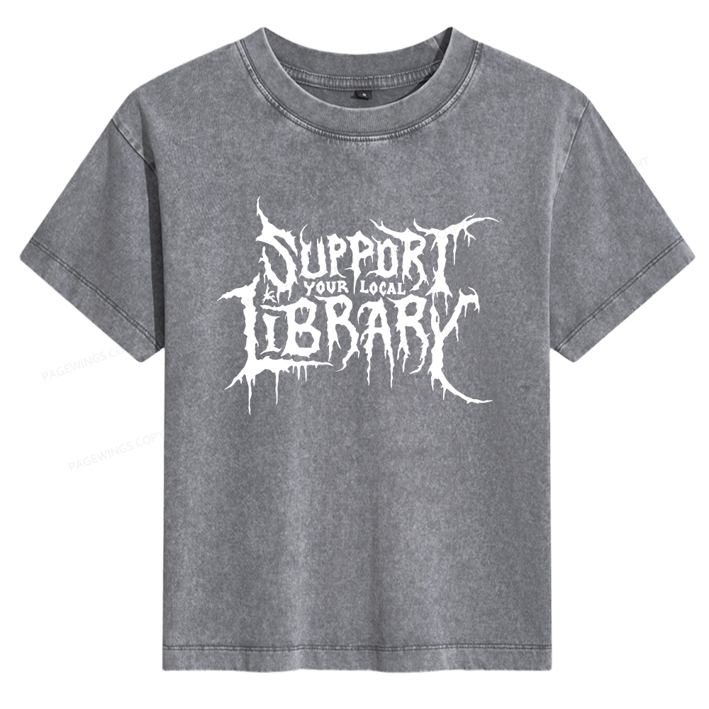Pagewings Support Your Local Library Women's Washed T-shirt
