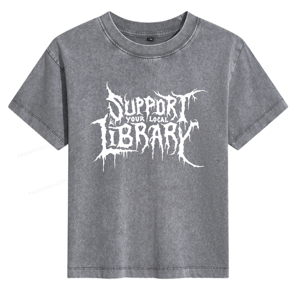 Pagewings Support Your Local Library Women's Washed T-shirt