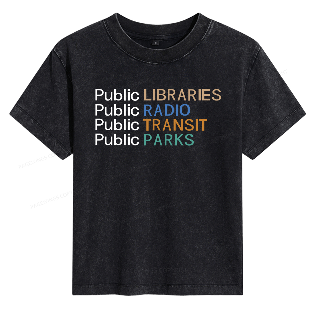 Pagewings Public Libraries Radio Transit Parks Women's Washed T-shirt