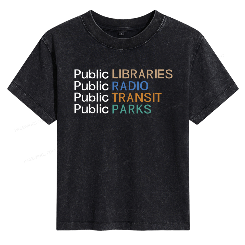 Pagewings Public Libraries Radio Transit Parks Women's Washed T-shirt