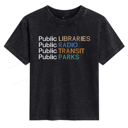 Pagewings Public Libraries Radio Transit Parks Women's Washed T-shirt