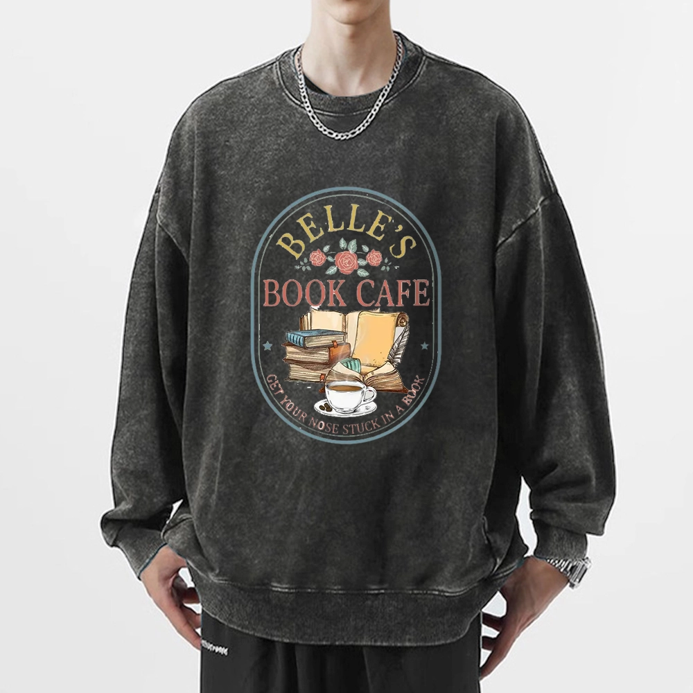 Pagewings Belles Book Cafe Unisex Washed Sweatshirt