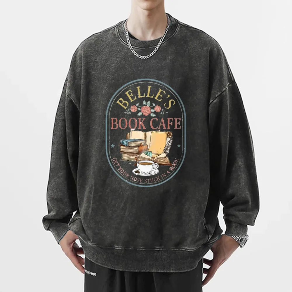 Pagewings Belles Book Cafe Unisex Washed Sweatshirt