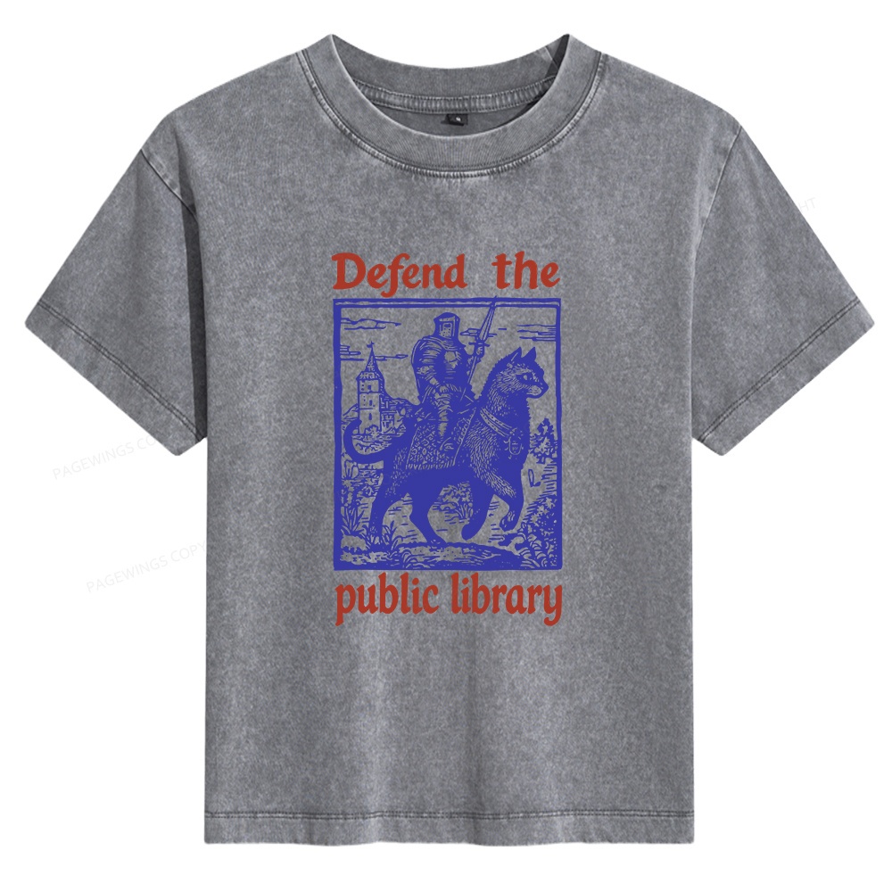 Pagewings Defend the Public Library Women's Washed T-shirt