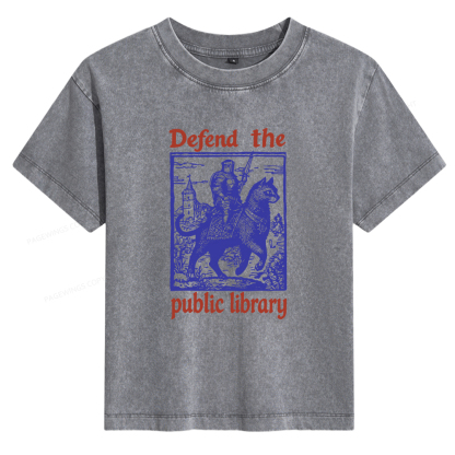 Pagewings Defend the Public Library Women's Washed T-shirt