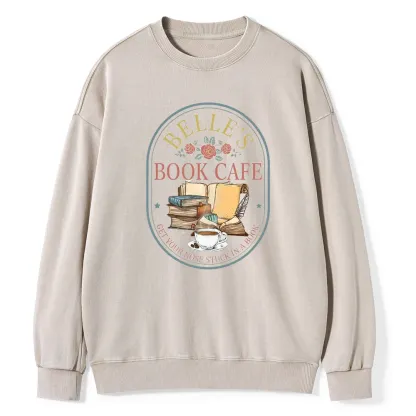 Pagewings Belles Book Cafe Unisex Washed Sweatshirt