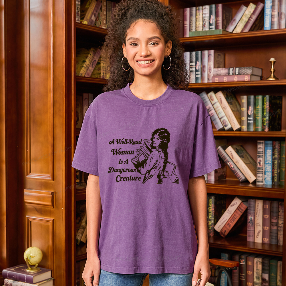 Pagewings A Well-Read Woman Is A Dangerous Creature Unisex Washed T-shirt