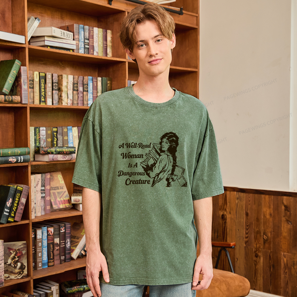 Pagewings A Well-Read Woman Is A Dangerous Creature Unisex Washed T-shirt