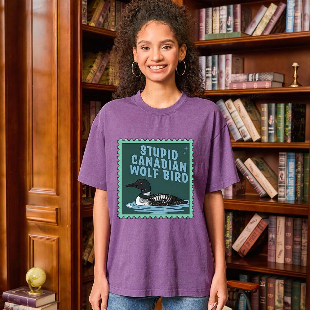 Pagewings Stupid Canadian Wolf Bird Unisex Washed T-shirt