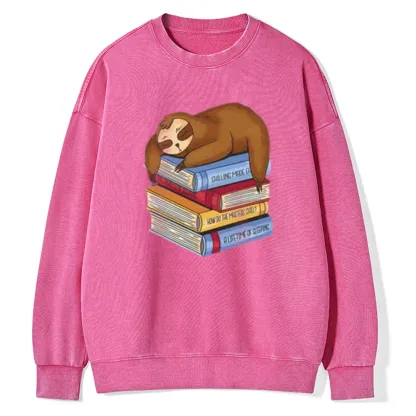 Pagewings Sloth And Book Unisex Washed Sweatshirt