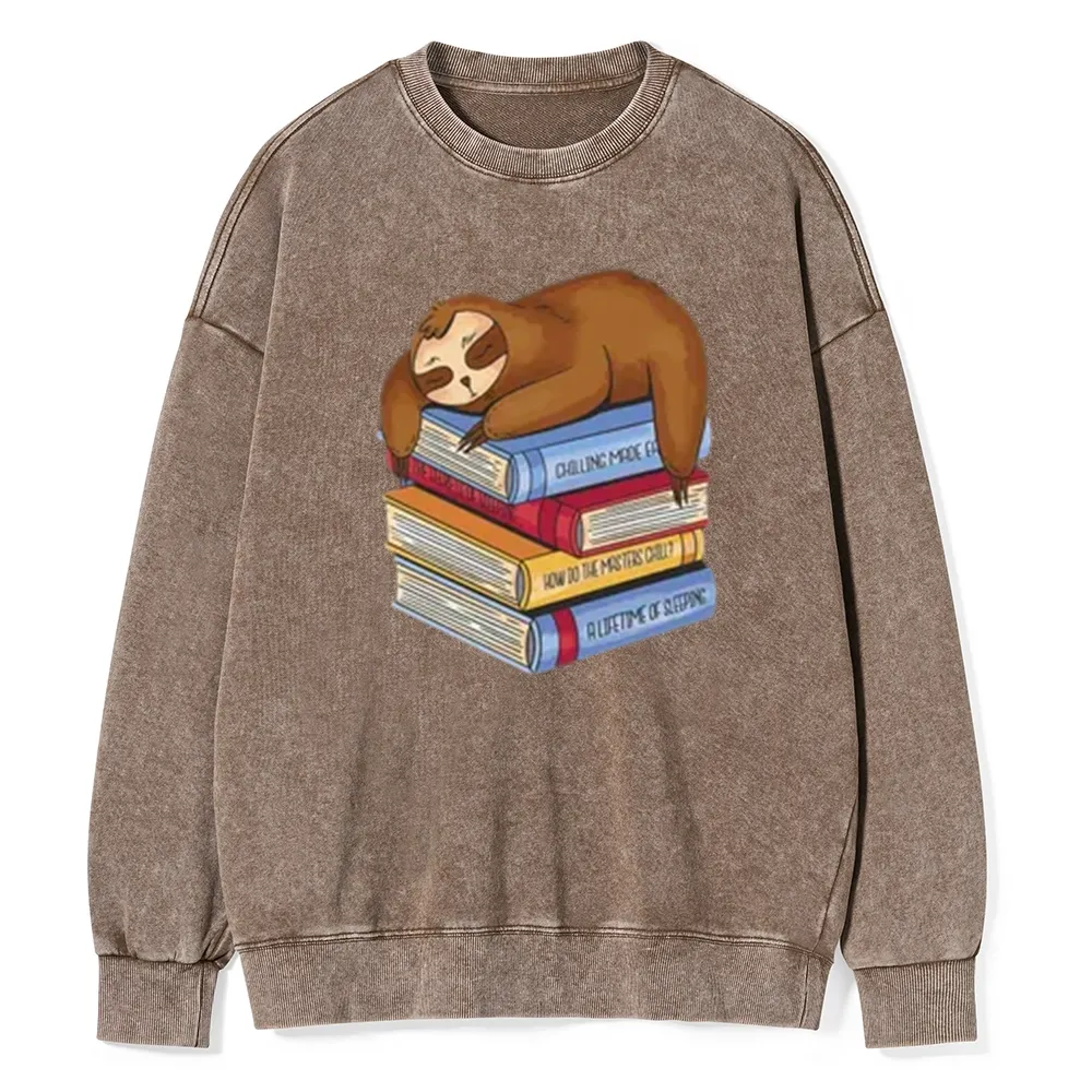 Pagewings Sloth And Book Unisex Washed Sweatshirt