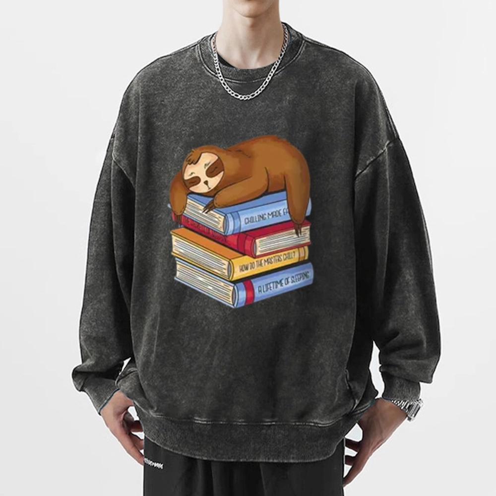 Pagewings Sloth And Book Unisex Washed Sweatshirt
