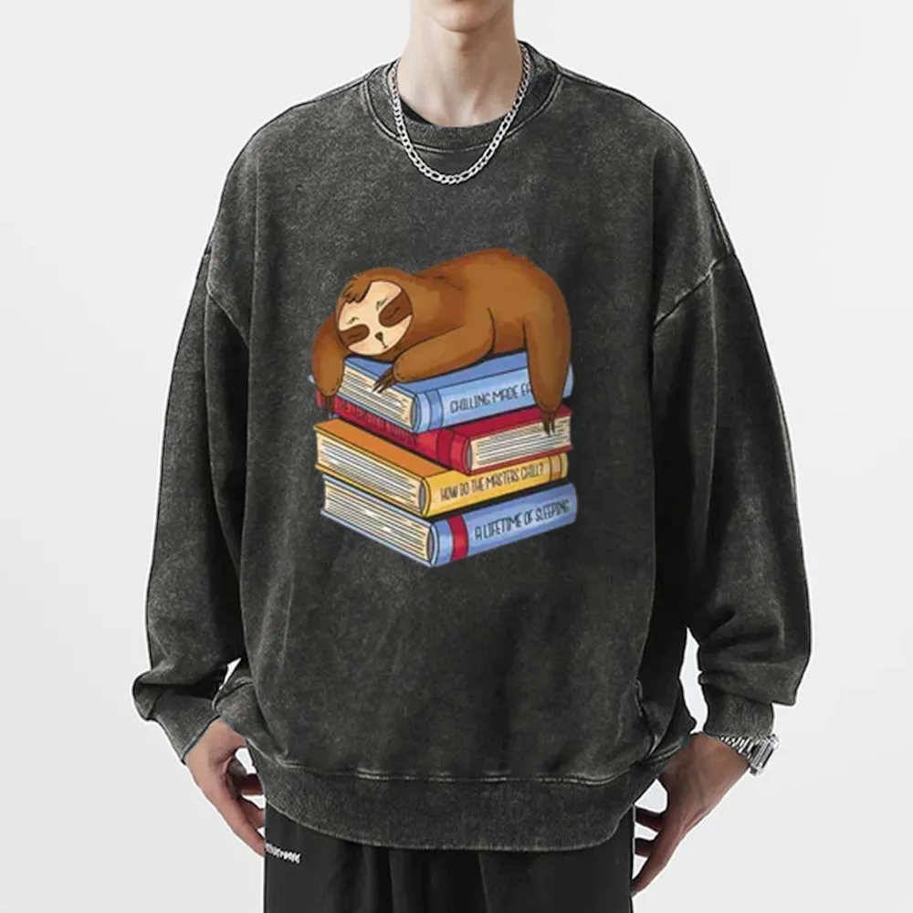 Pagewings Sloth And Book Unisex Washed Sweatshirt