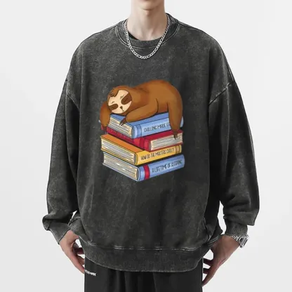 Pagewings Sloth And Book Unisex Washed Sweatshirt