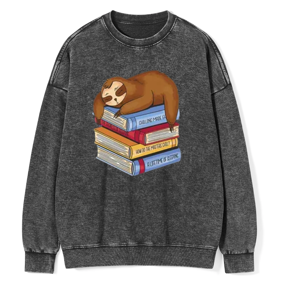 Pagewings Sloth And Book Unisex Washed Sweatshirt