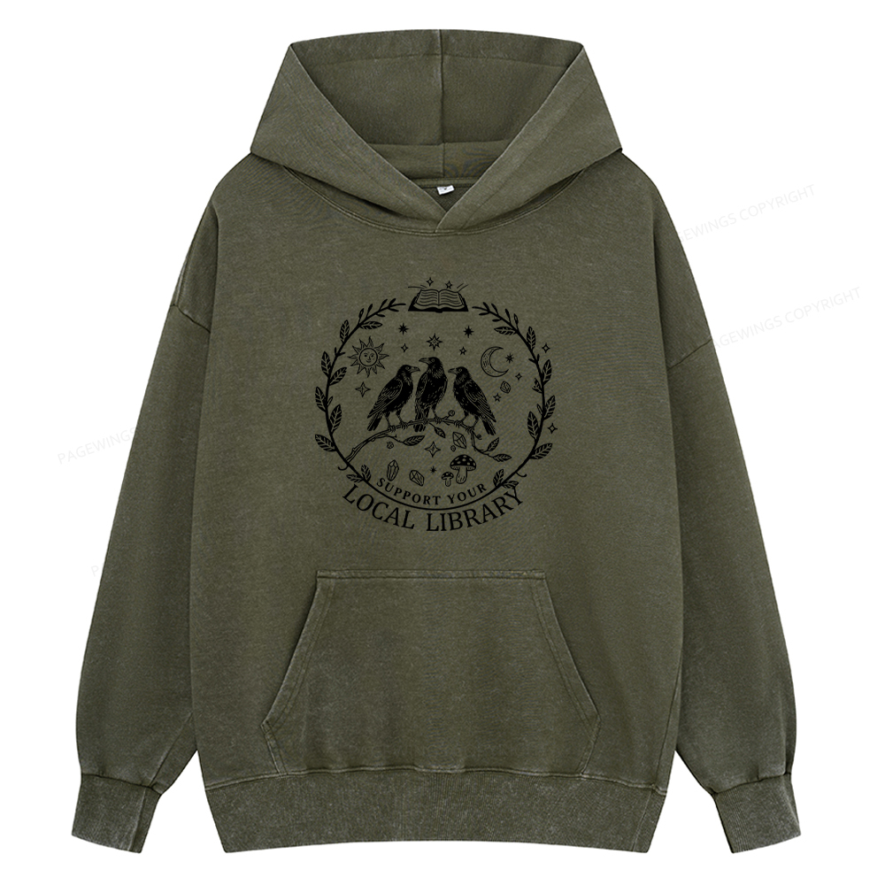 Pagewings Support Your Local Library Unisex Washed Hoodie