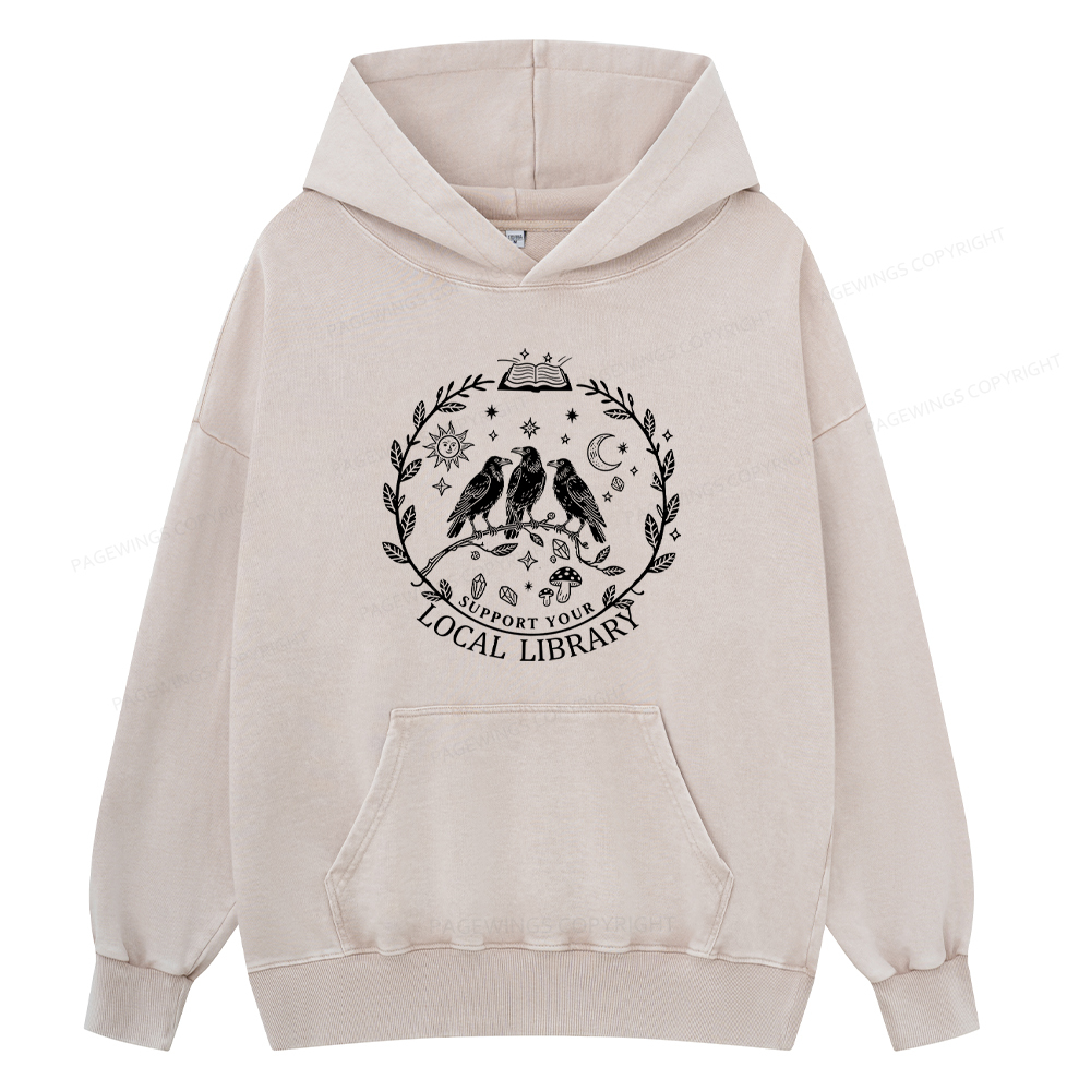 Pagewings Support Your Local Library Unisex Washed Hoodie