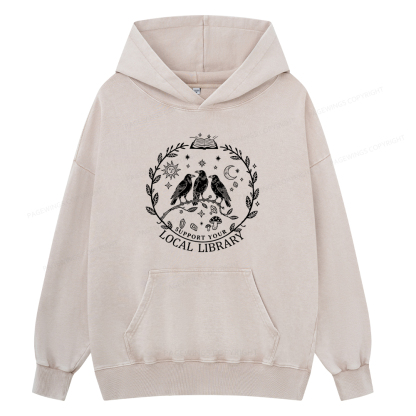 Pagewings Support Your Local Library Unisex Washed Hoodie