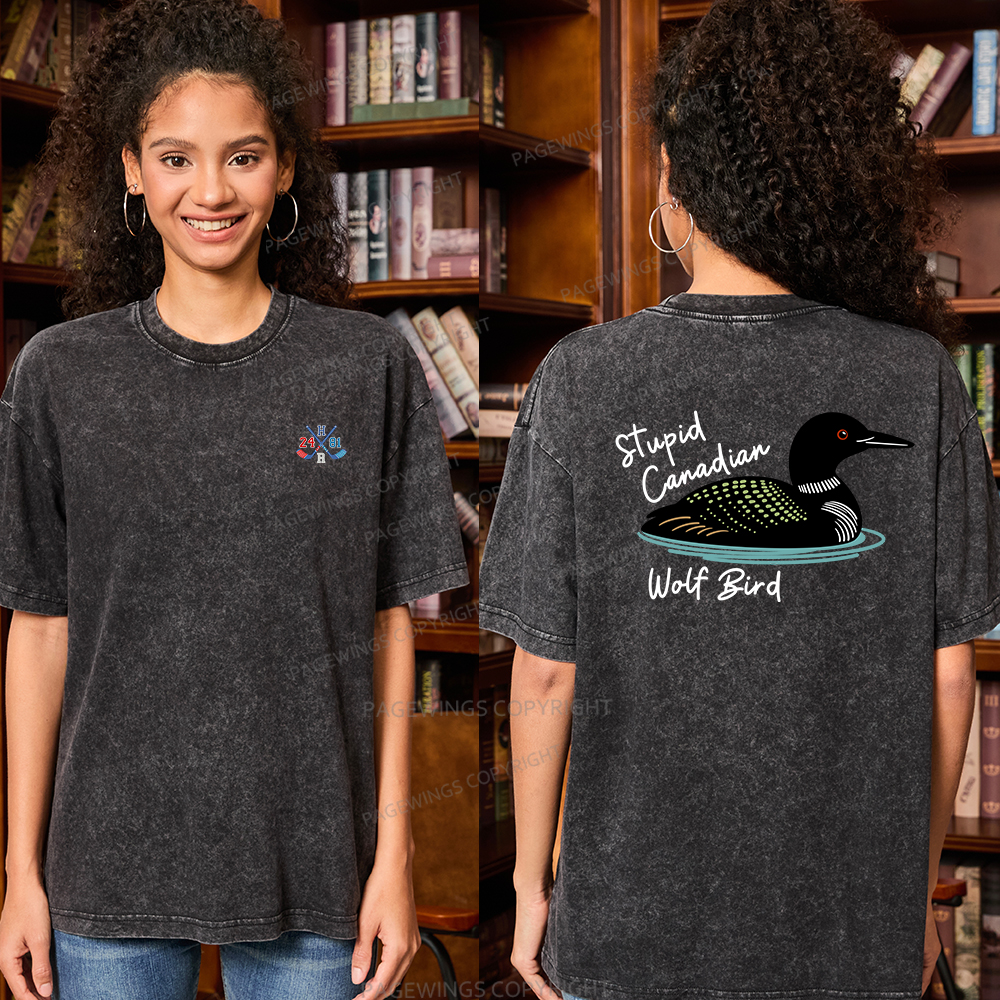 Pagewings Stupid Canadian Wolf Bird Unisex Washed T-shirt