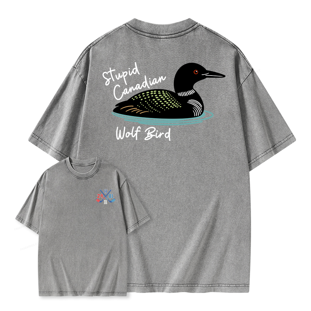 Pagewings Stupid Canadian Wolf Bird Unisex Washed T-shirt
