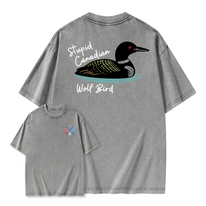Pagewings Stupid Canadian Wolf Bird Unisex Washed T-shirt