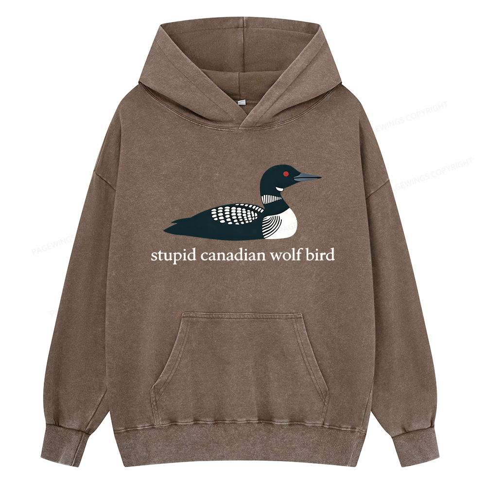 Pagewings Stupid Canadian Wolf Bird Unisex Washed Hoodie