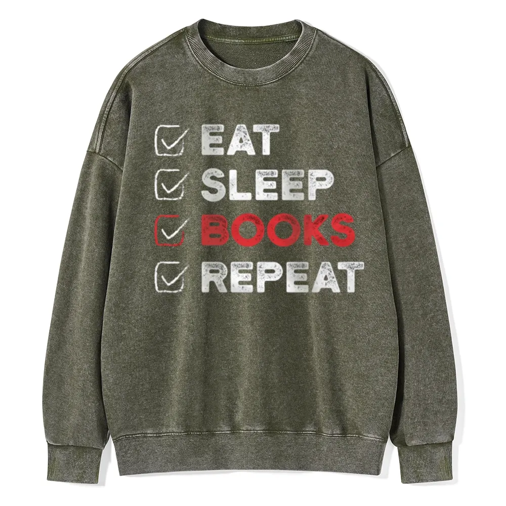 Pagewings Eat Sleep Books Repeat Unisex Washed Sweatshirt