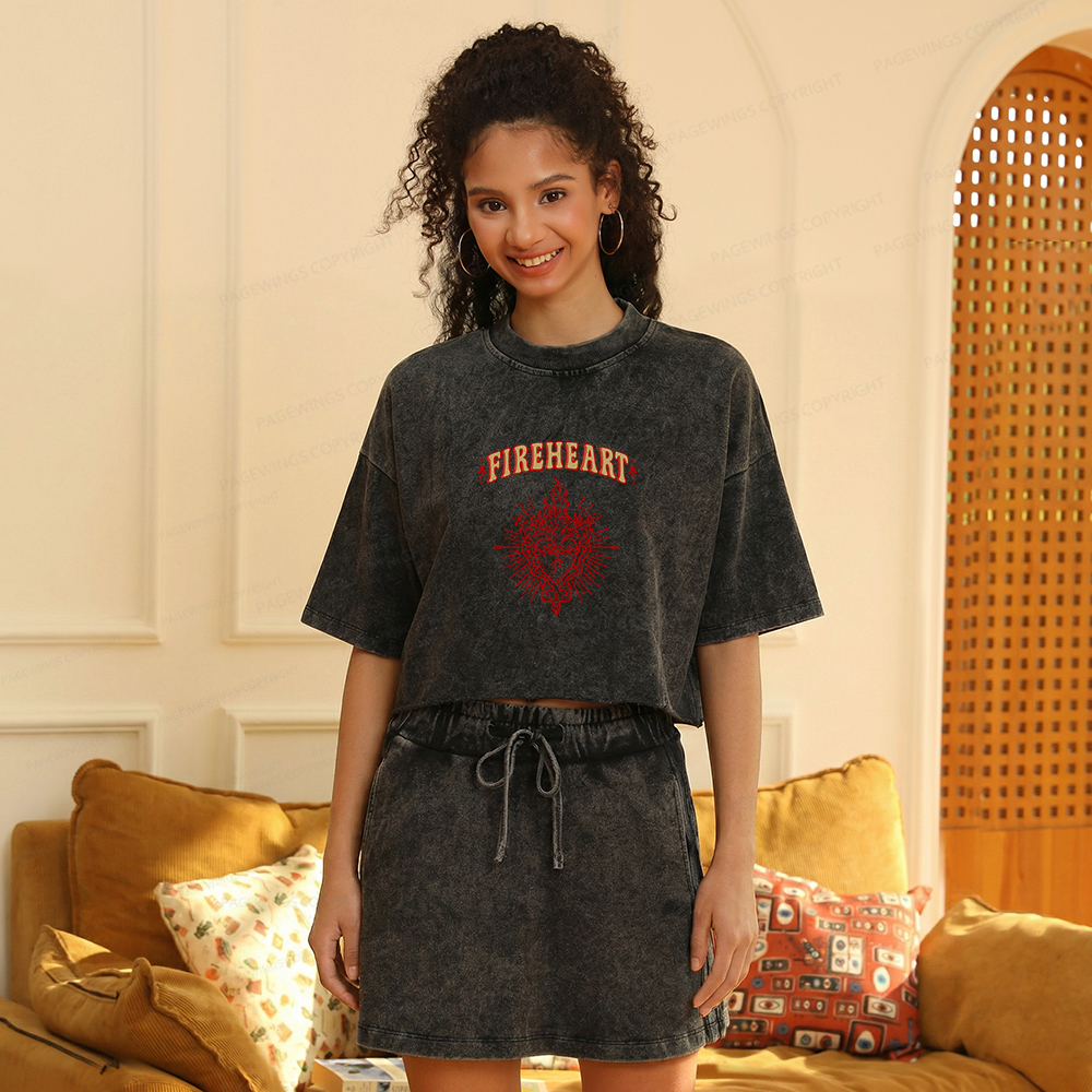 Pagewings Fireheart Women's Washed Cropped T-shirt