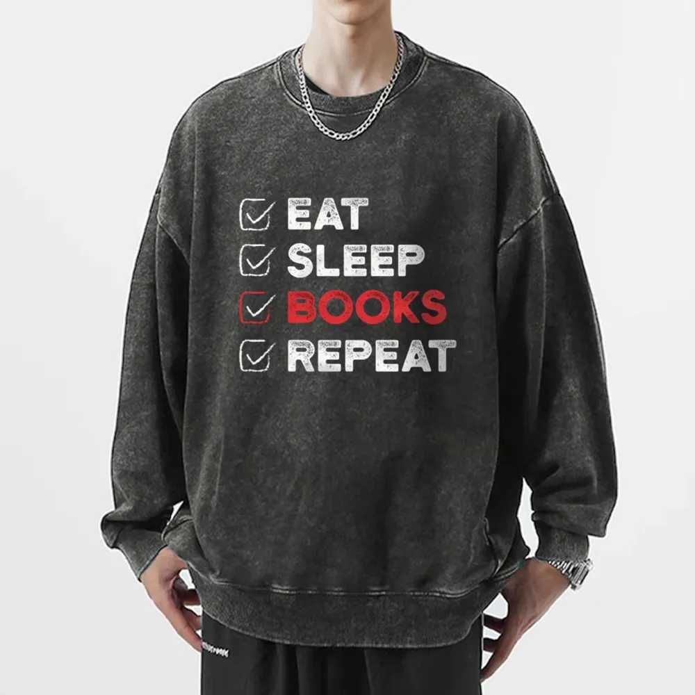 Pagewings Eat Sleep Books Repeat Unisex Washed Sweatshirt