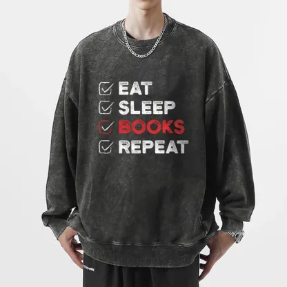 Pagewings Eat Sleep Books Repeat Unisex Washed Sweatshirt