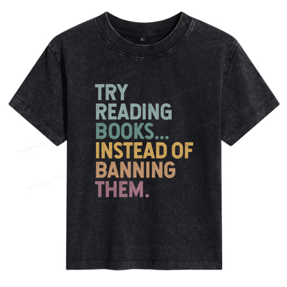 Pagewings Try Reading Books Women's Washed T-shirt