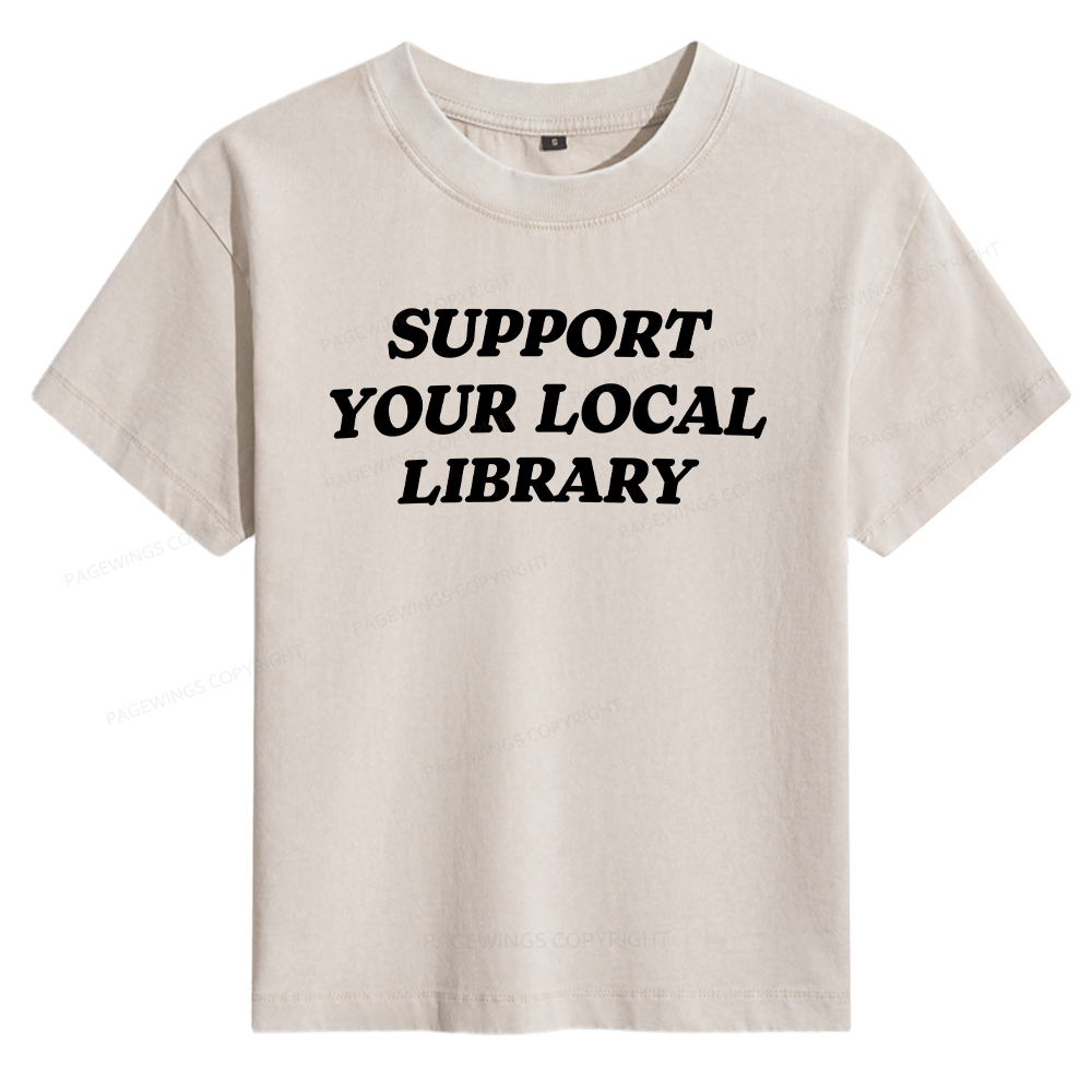 Pagewings Support Your Local Library Women's Washed T-shirt